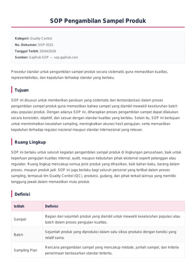 Preview SOP Pengambilan Sampel Produk