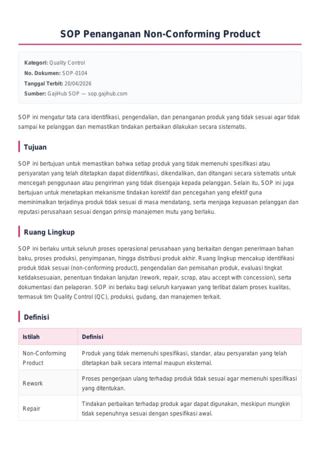 Preview SOP Penanganan Non-Conforming Product
