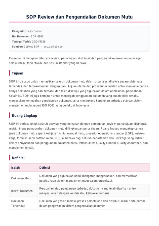 Preview SOP Review dan Pengendalian Dokumen Mutu