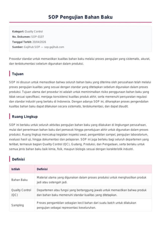 Preview SOP Pengujian Bahan Baku