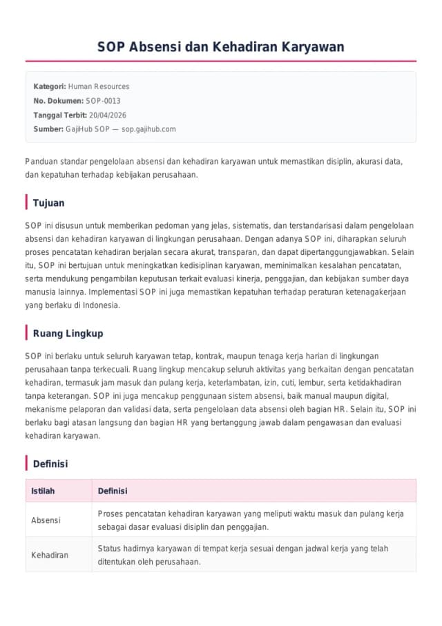 Preview SOP Absensi dan Kehadiran Karyawan