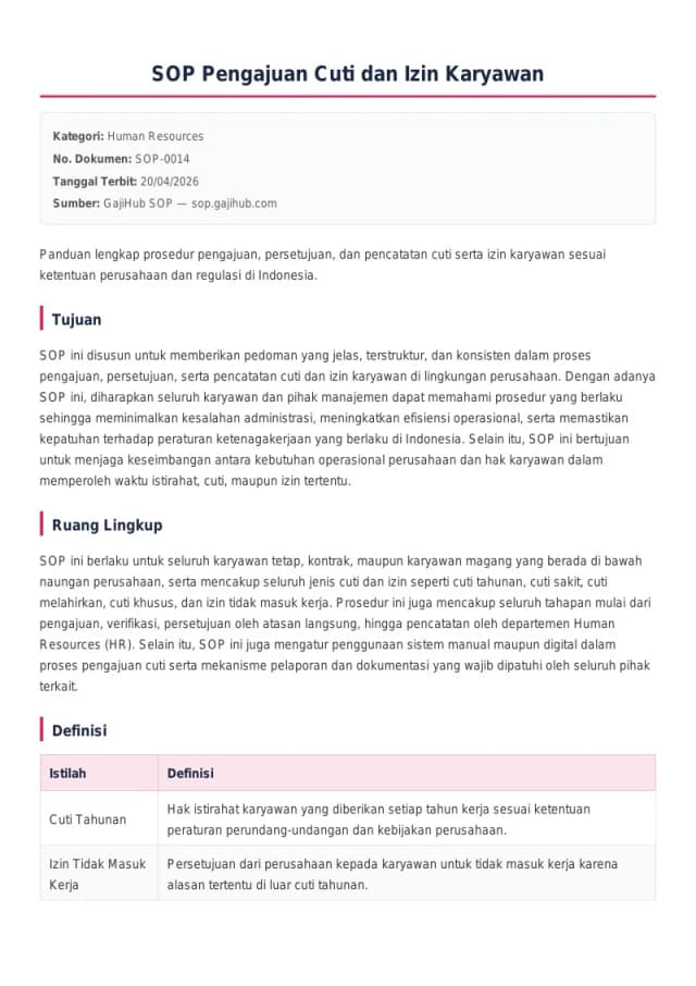 Preview SOP Pengajuan Cuti dan Izin Karyawan