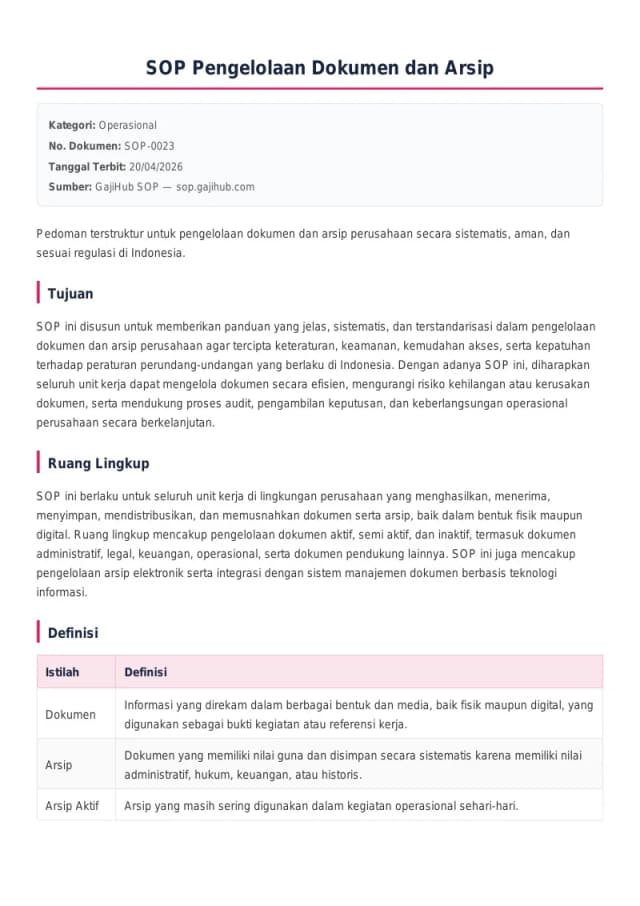 Preview SOP Pengelolaan Dokumen dan Arsip