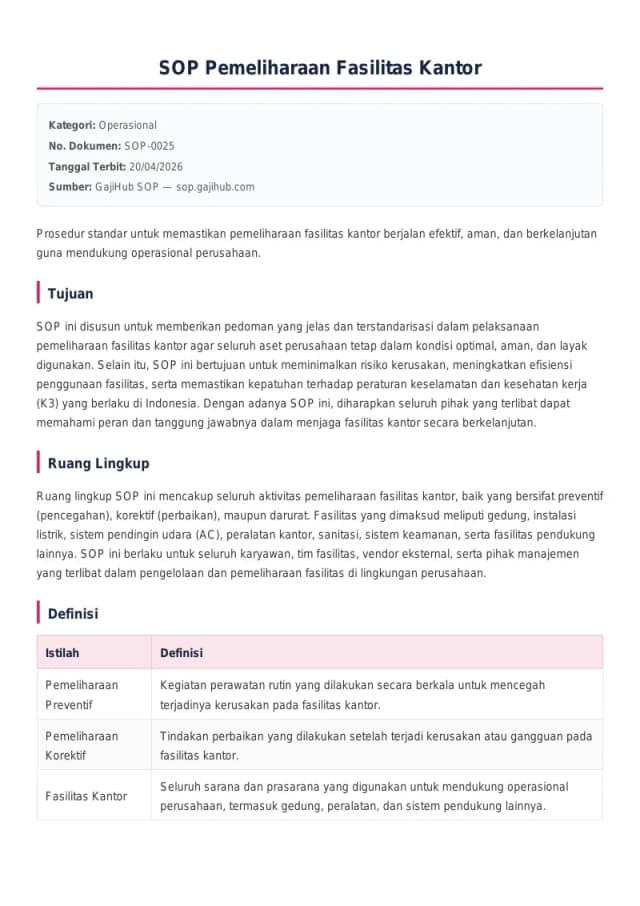 Preview SOP Pemeliharaan Fasilitas Kantor