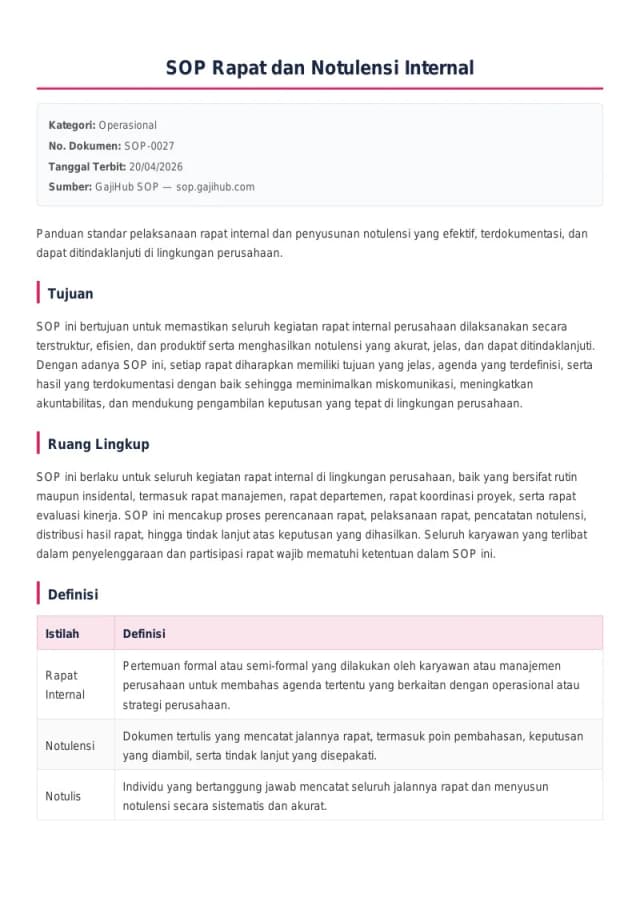 Preview SOP Rapat dan Notulensi Internal