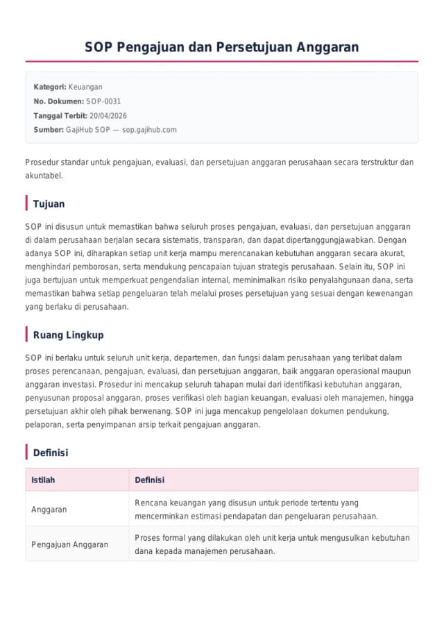 Preview SOP Pengajuan dan Persetujuan Anggaran