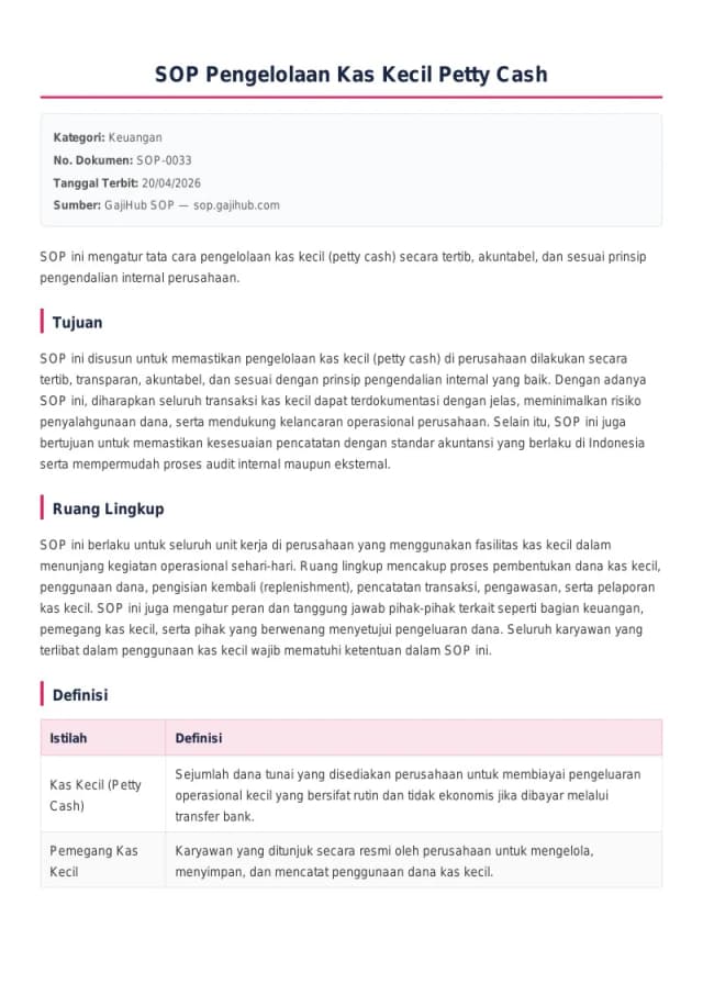 Preview SOP Pengelolaan Kas Kecil Petty Cash