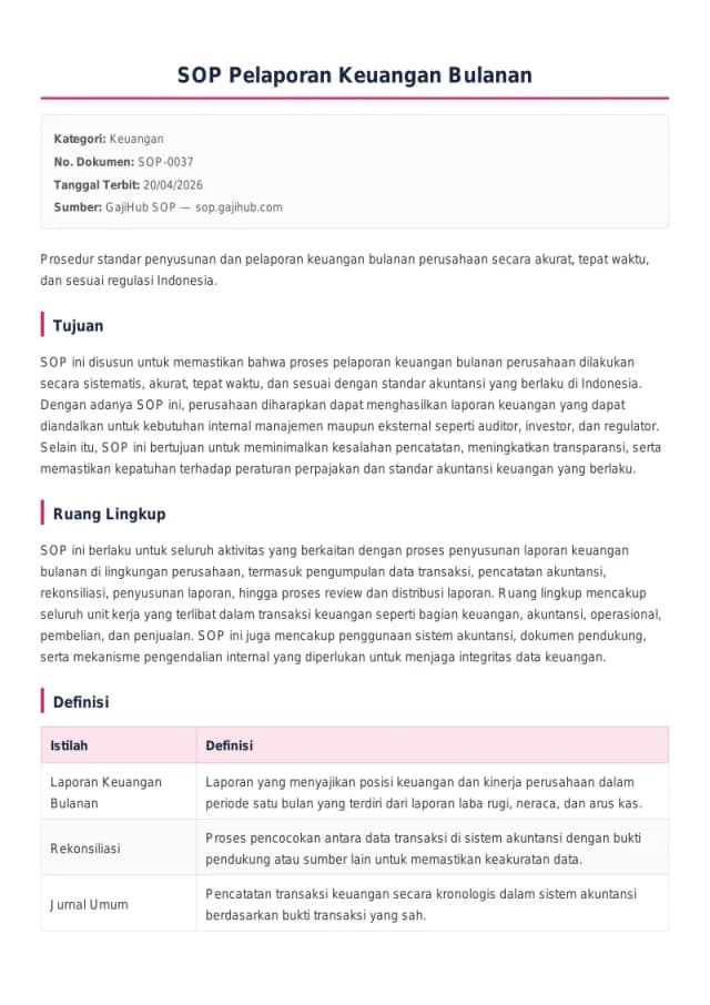 Preview SOP Pelaporan Keuangan Bulanan