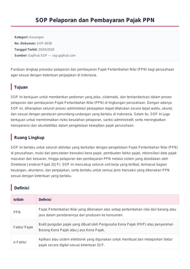 Preview SOP Pelaporan dan Pembayaran Pajak PPN