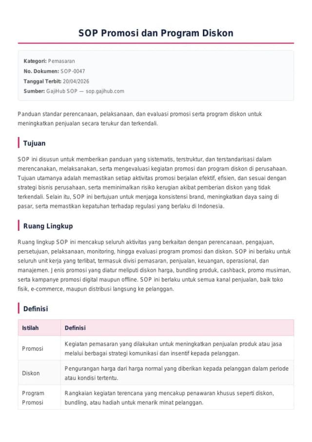 Preview SOP Promosi dan Program Diskon