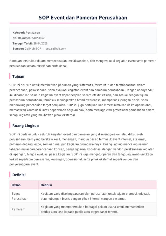 Preview SOP Event dan Pameran Perusahaan