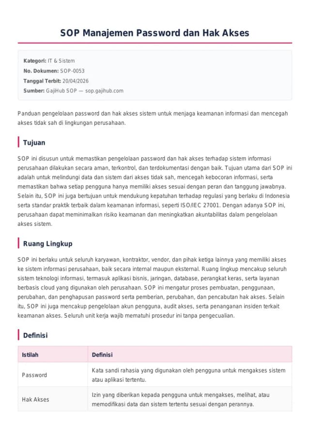 Preview SOP Manajemen Password dan Hak Akses