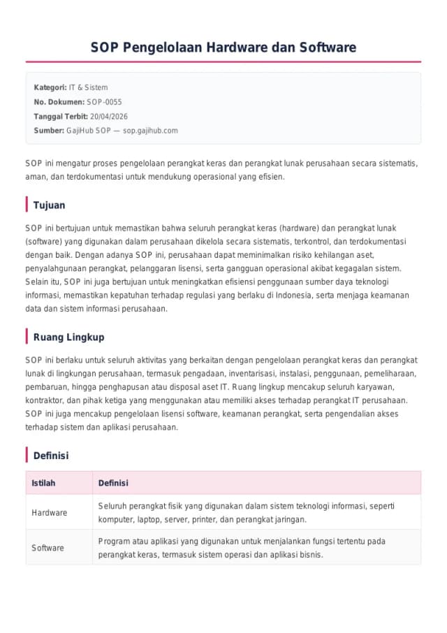 Preview SOP Pengelolaan Hardware dan Software