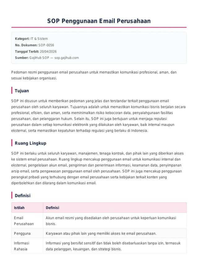 Preview SOP Penggunaan Email Perusahaan