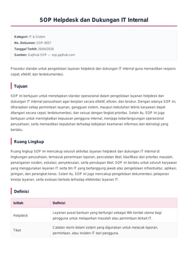 Preview SOP Helpdesk dan Dukungan IT Internal