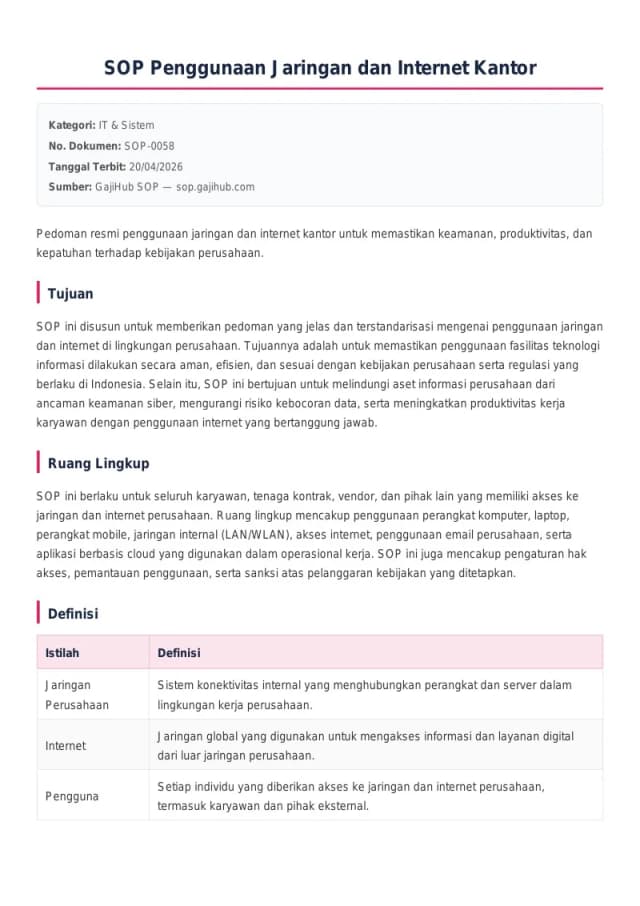 Preview SOP Penggunaan Jaringan dan Internet Kantor