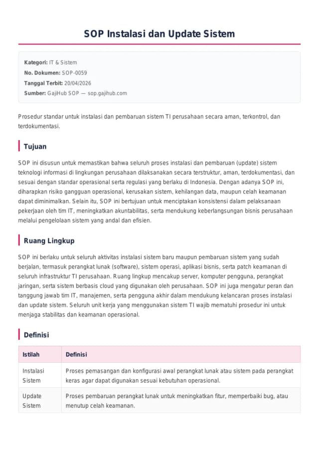 Preview SOP Instalasi dan Update Sistem