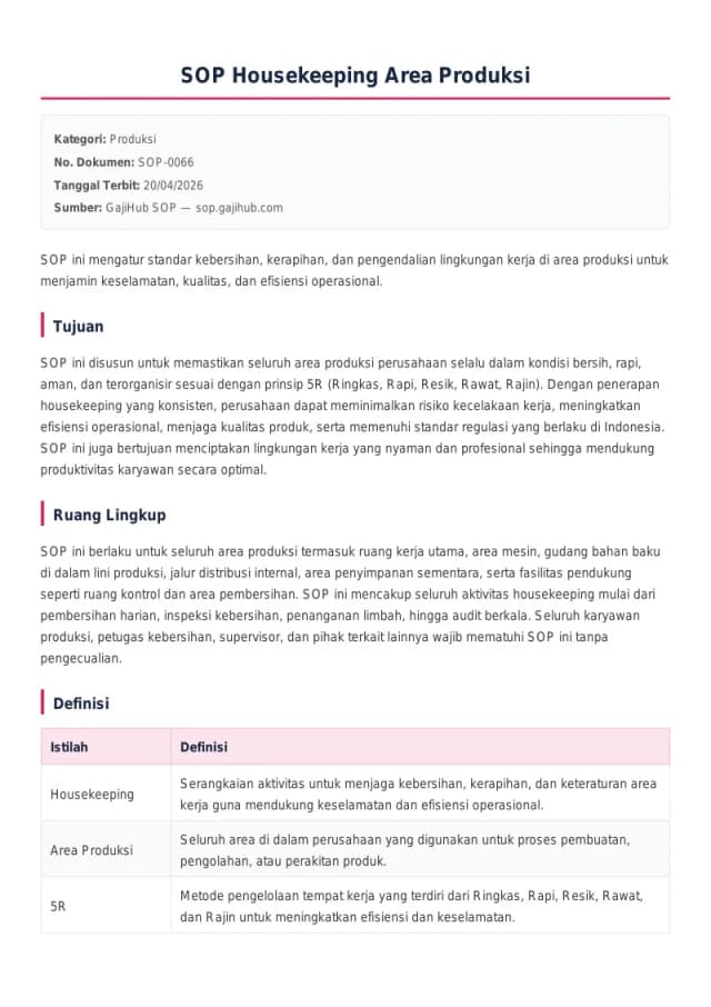 Preview SOP Housekeeping Area Produksi