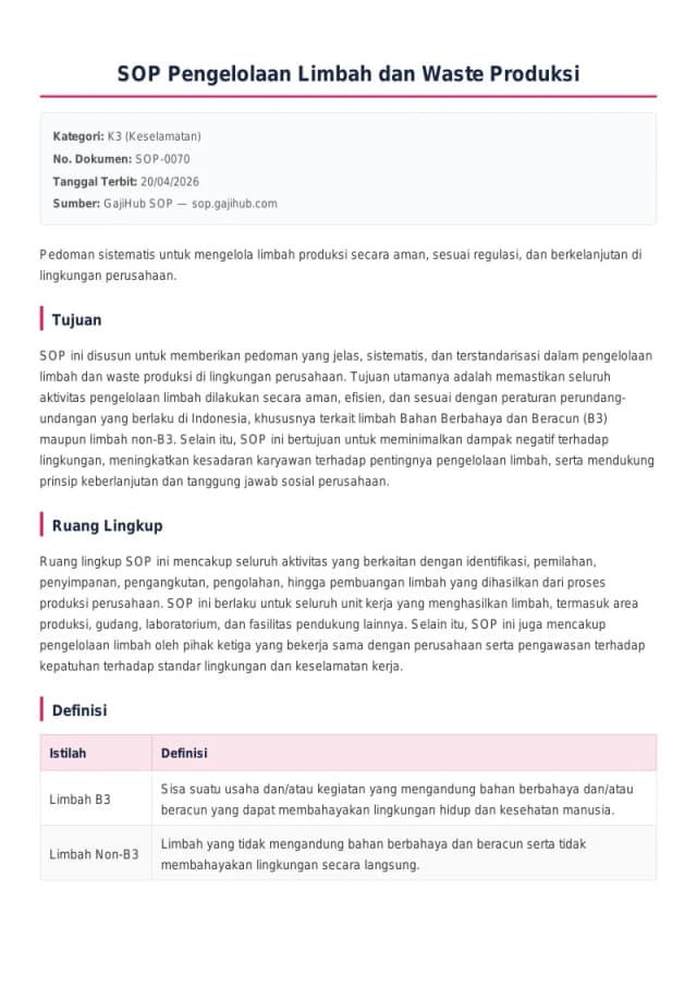 Preview SOP Pengelolaan Limbah dan Waste Produksi