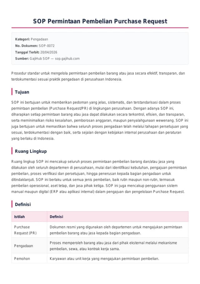 Preview SOP Permintaan Pembelian Purchase Request