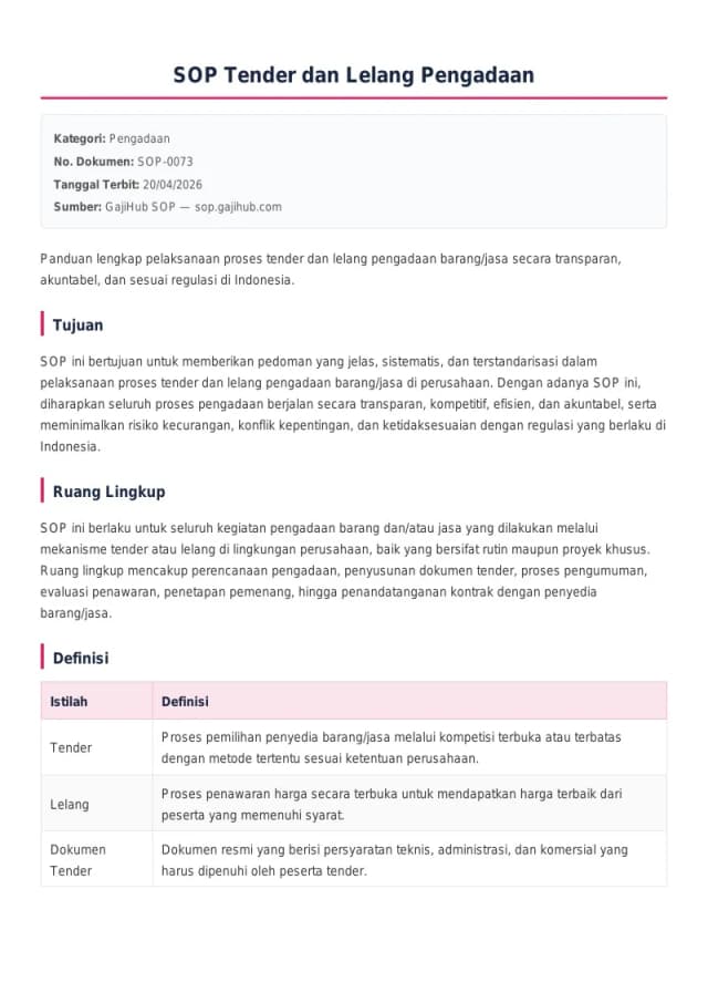 Preview SOP Tender dan Lelang Pengadaan