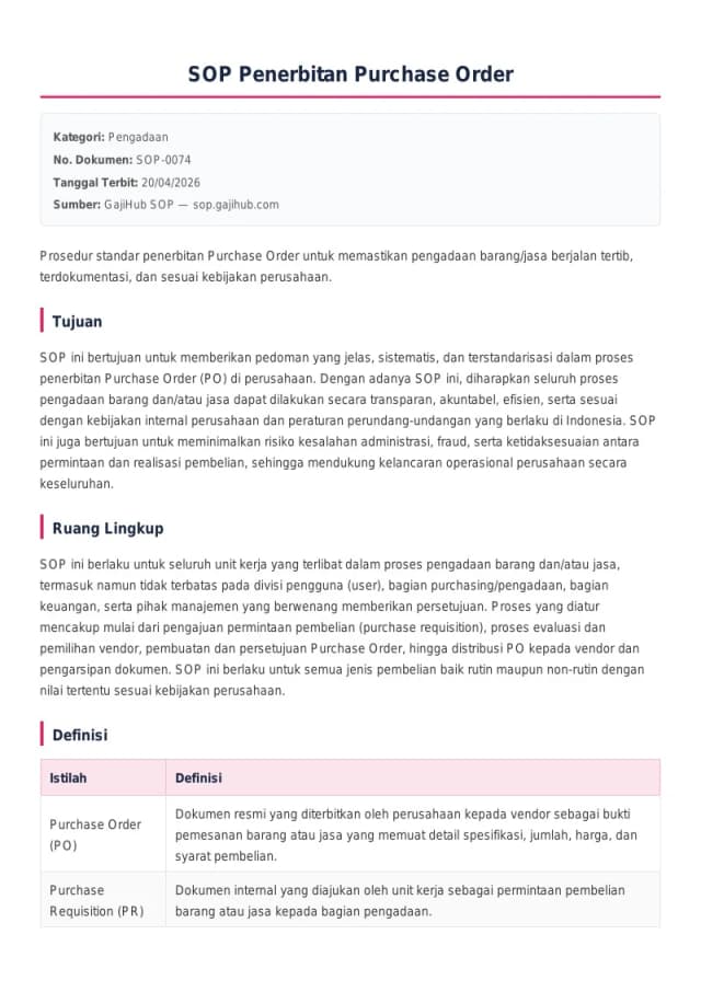 Preview SOP Penerbitan Purchase Order