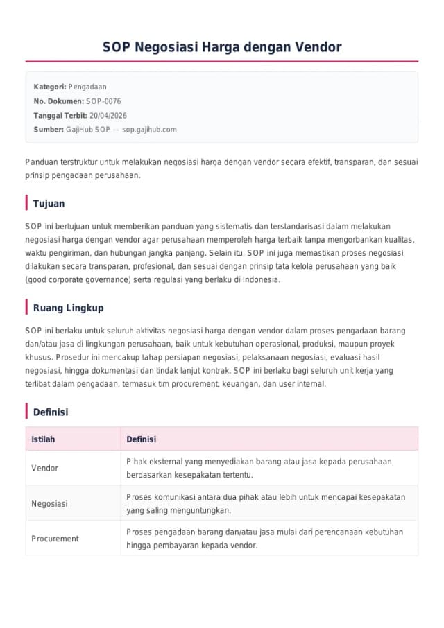 Preview SOP Negosiasi Harga dengan Vendor