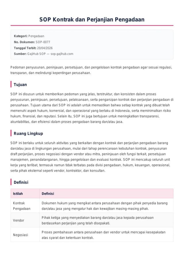 Preview SOP Kontrak dan Perjanjian Pengadaan