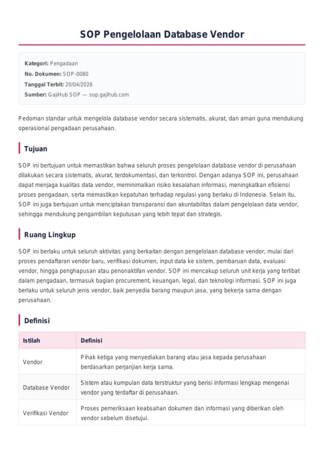 Preview SOP Pengelolaan Database Vendor