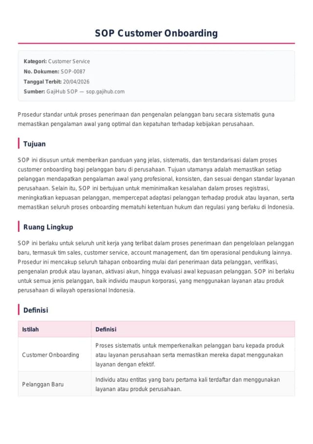 Preview SOP Customer Onboarding