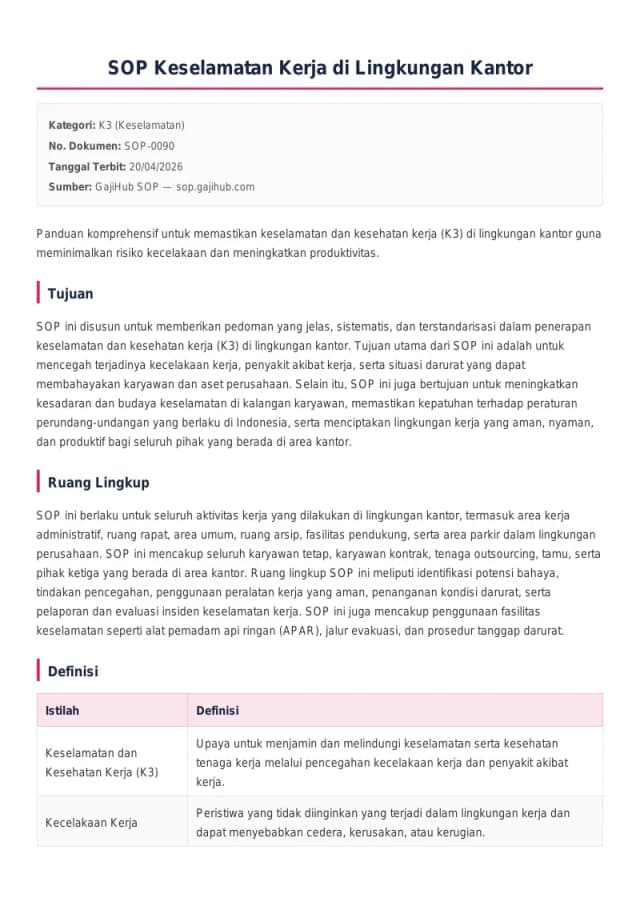 Preview SOP Keselamatan Kerja di Lingkungan Kantor