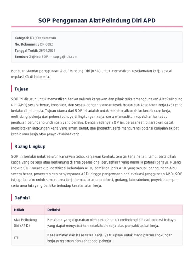 Preview SOP Penggunaan Alat Pelindung Diri APD