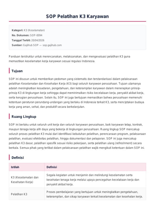 Preview SOP Pelatihan K3 Karyawan