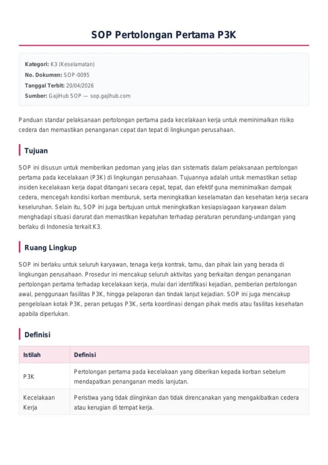 Preview SOP Pertolongan Pertama P3K
