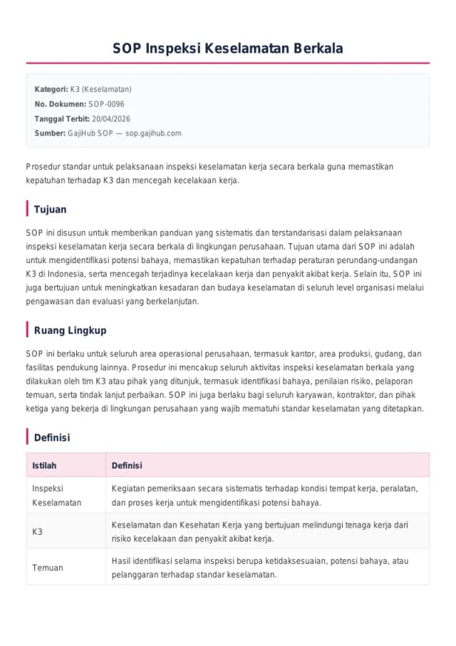Preview SOP Inspeksi Keselamatan Berkala