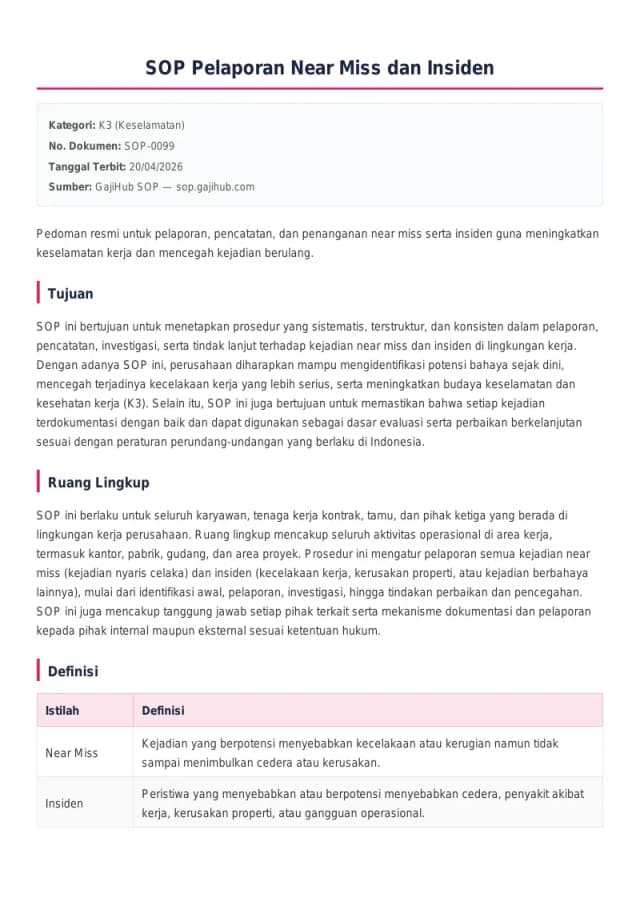 Preview SOP Pelaporan Near Miss dan Insiden